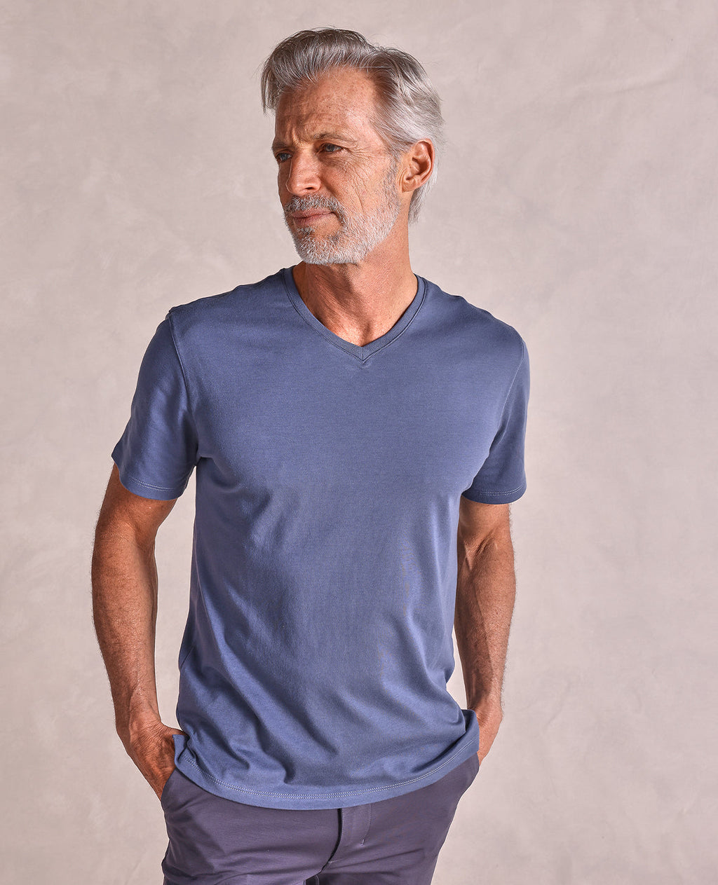 The Luxe Supima - V-Neck SS Tee - Blue Fog